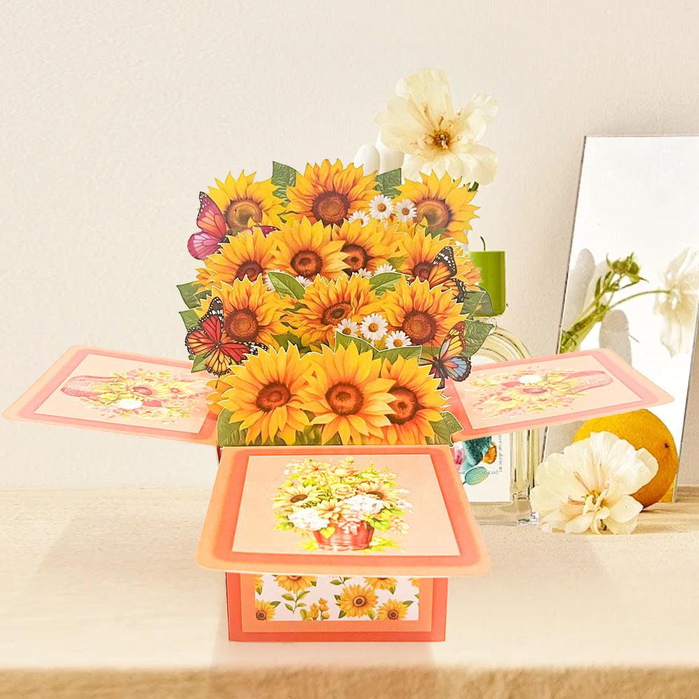 3D Flower Pop Up Box Card, Floral Explosion Box Greeting Card with Envelope