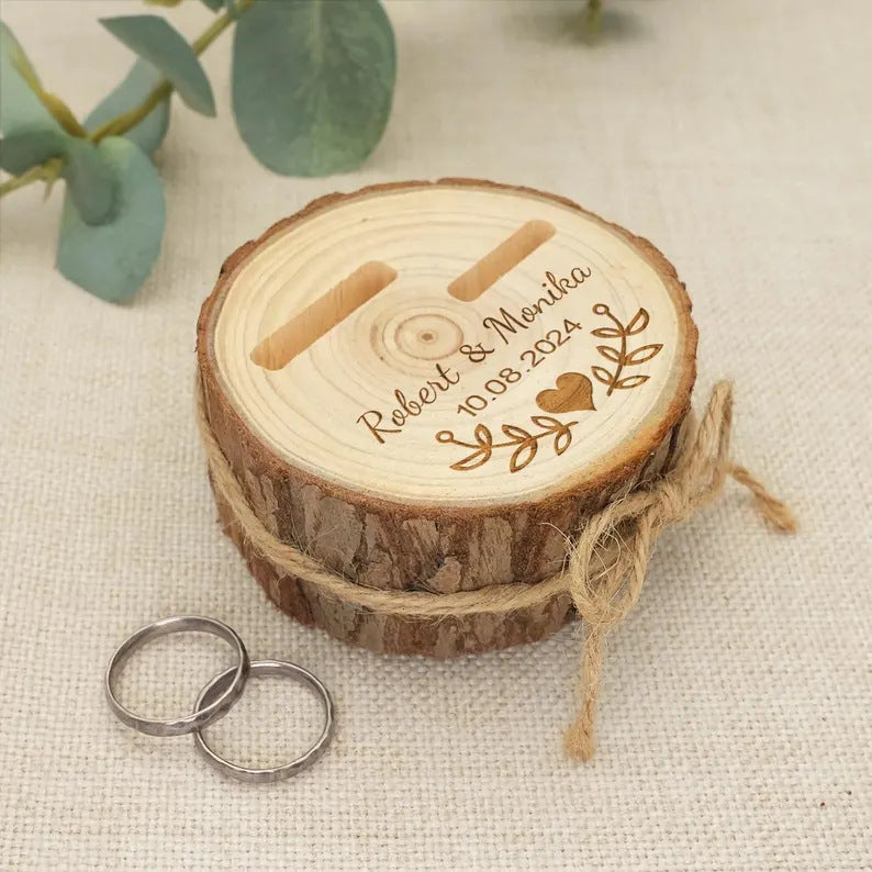 Personalized Wooden Ring Bearer Box Rustic Wood Slice Wedding Ring Holder