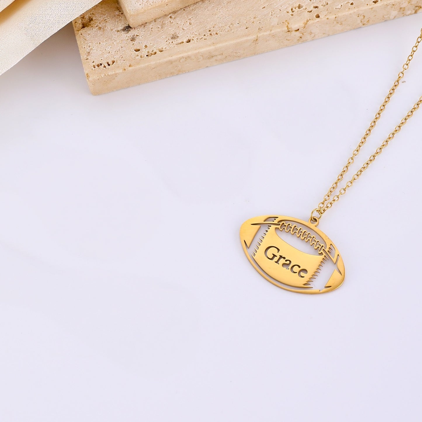 Custom Football Pendant Necklace, Minimal Shot of Personalized Sports Gift for Football Fans