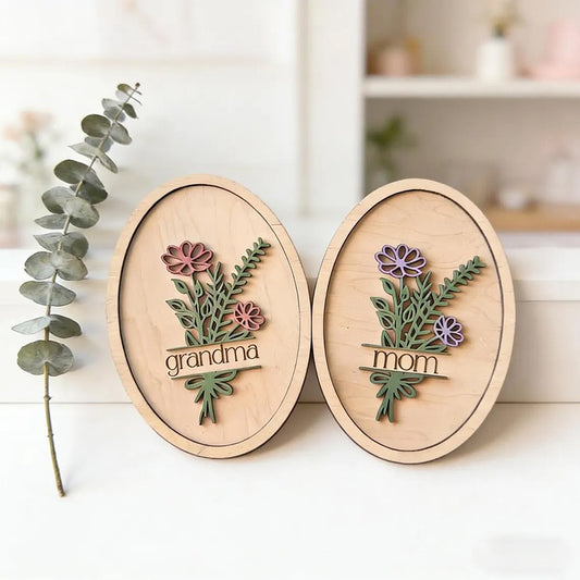 Multiple personalized oval floral wooden name plaques home decor