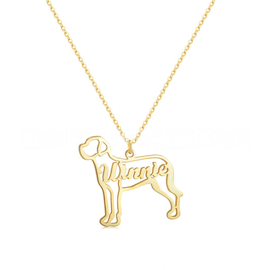 Gold Personalized Labrador Dog Silhouette Name Pendant Custom Engraved Pet Name Dainty Stainless Steel Necklace