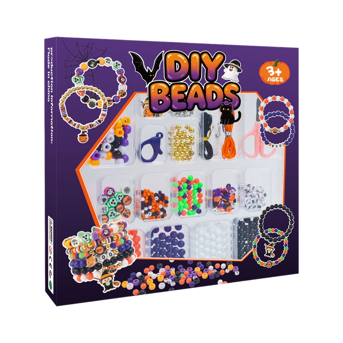 Halloween DIY bead craft kit gift box with sorted resin beads, charms and jewelry making accessories