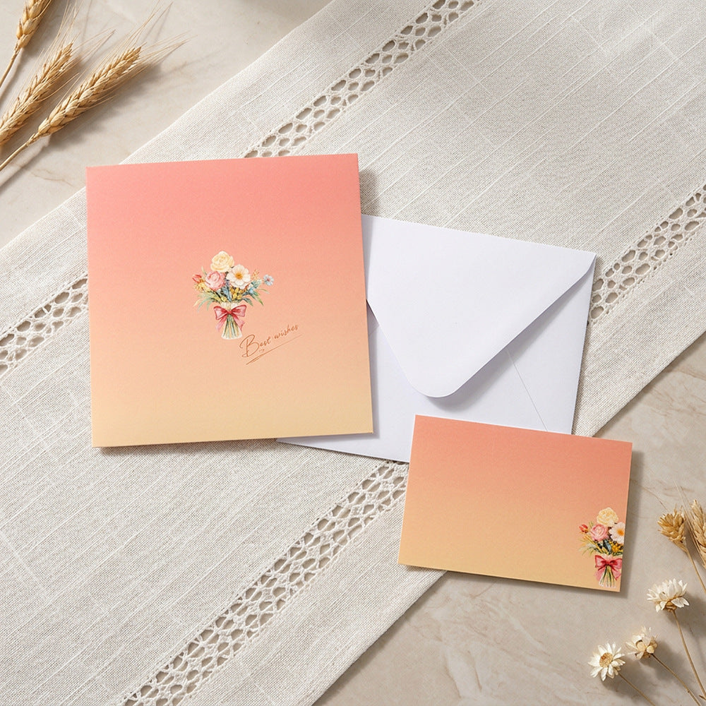 Peach floral pop up greeting card set with envelope and blank note