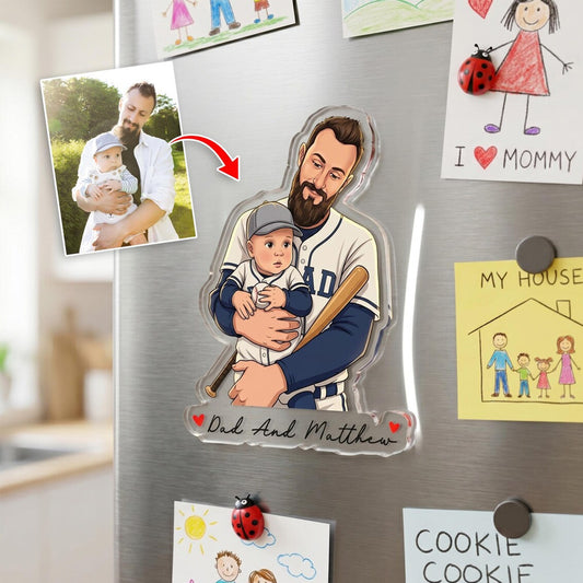 Custom photo cartoon family portrait acrylic fridge magnet design example