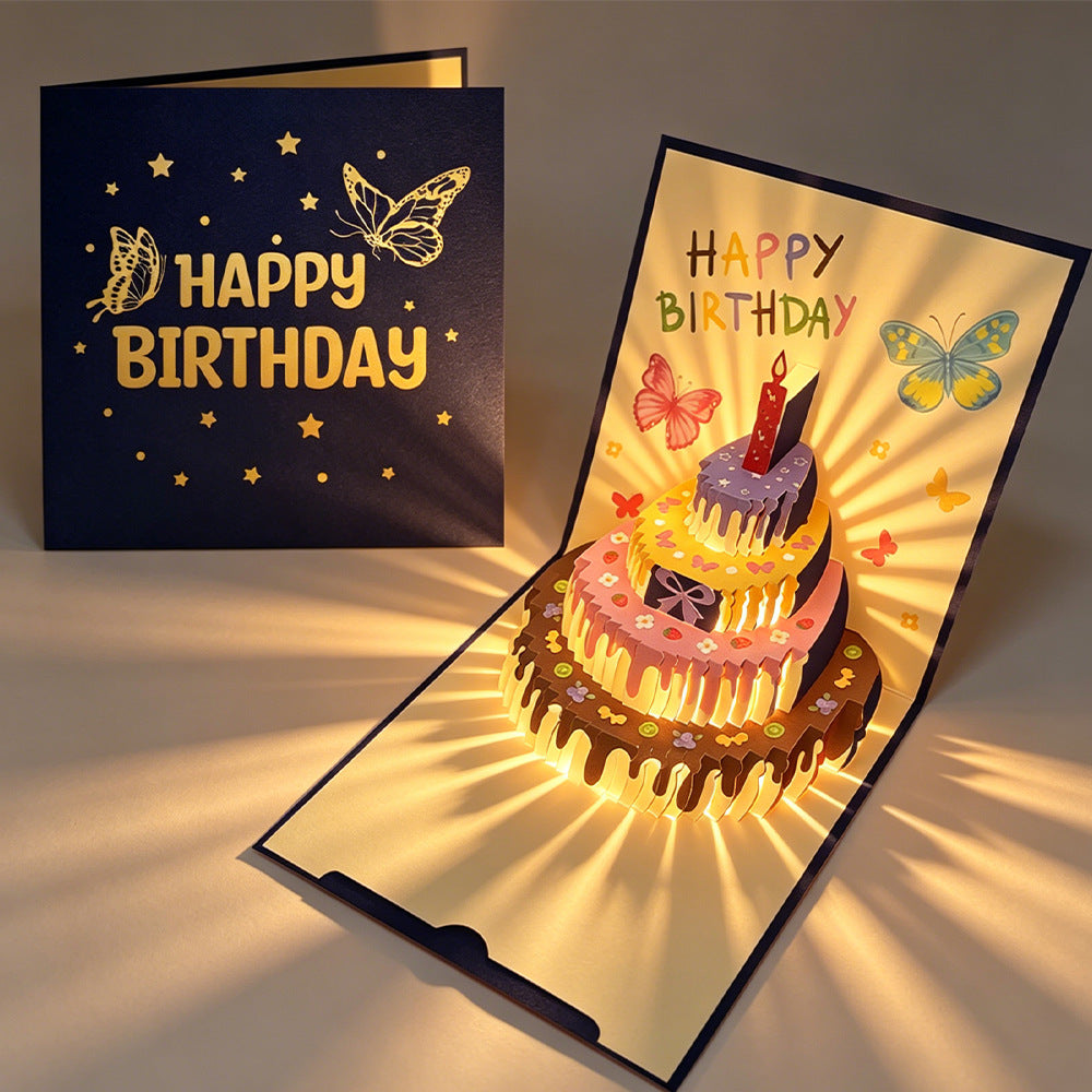 Rainbow Cake Pop Up Birthday Card Navy Blue Cover