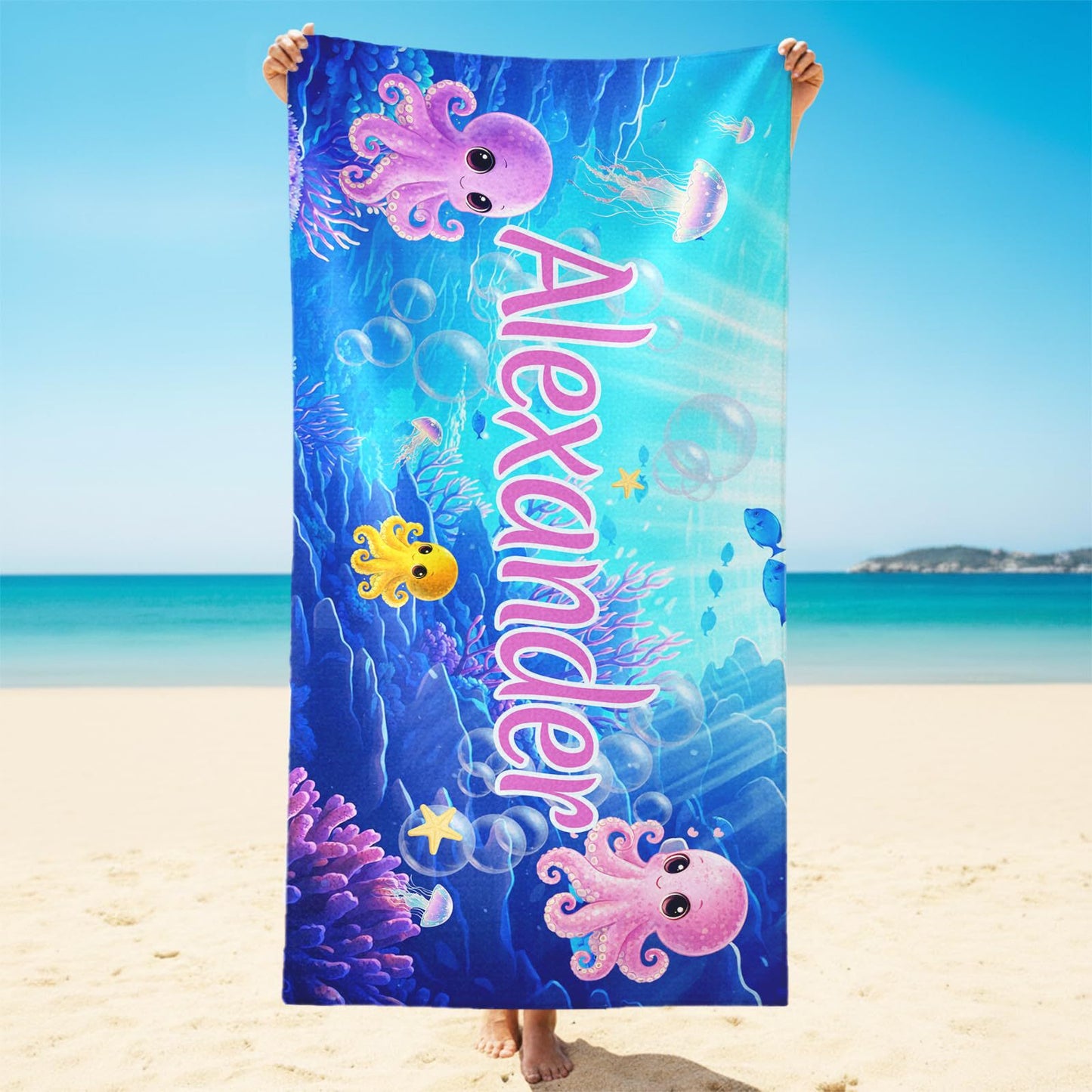 Personalized Mermaid Tail Beach Towel Custom Name Kids Microfiber Pool Towel