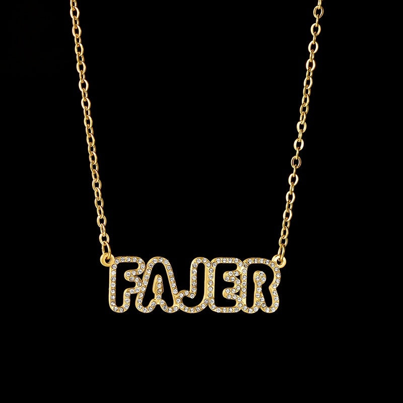Highlights shooting of stainless steel bubble font zircon outline necklace against pure black background