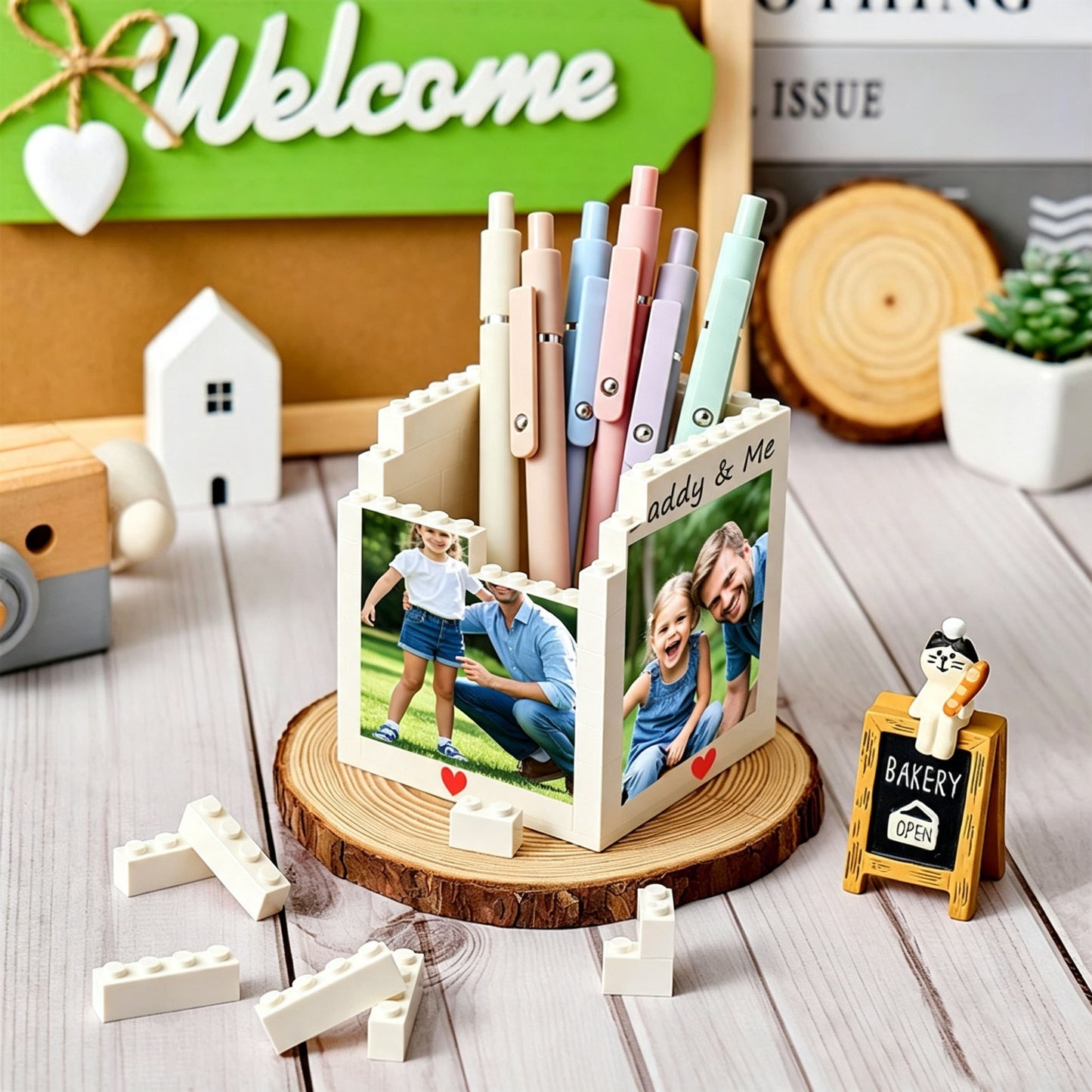 Personalized Building Brick Block Puzzle Photo Pencil Pot Custom Pen Holder
