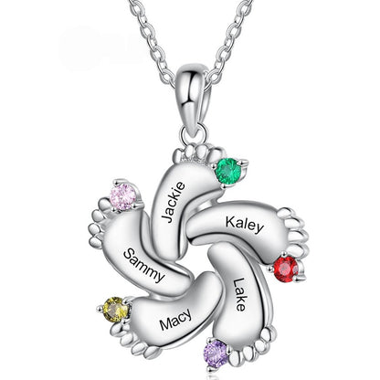 Custom Baby Footprint Birthstone Necklace Name Zirconia Pendant
