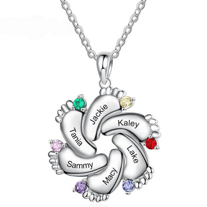 Custom Baby Footprint Birthstone Necklace Name Zirconia Pendant