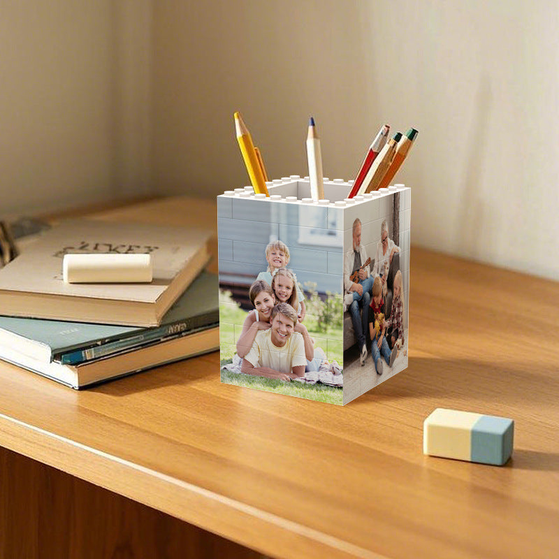 Personalized Building Brick Block Puzzle Photo Pencil Pot Custom Pen Holder
