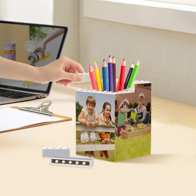 Personalized Building Brick Block Puzzle Photo Pencil Pot Custom Pen Holder