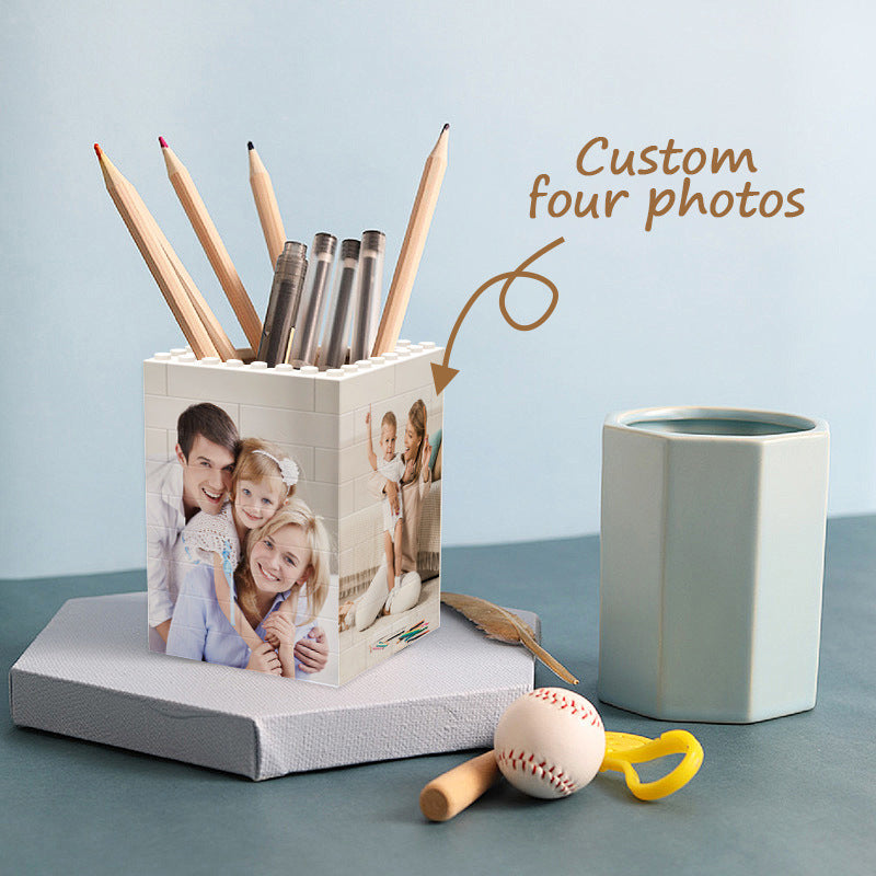 Personalized Building Brick Block Puzzle Photo Pencil Pot Custom Pen Holder