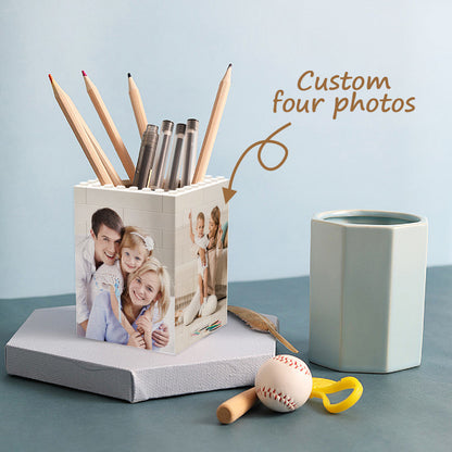 Personalized Building Brick Block Puzzle Photo Pencil Pot Custom Pen Holder