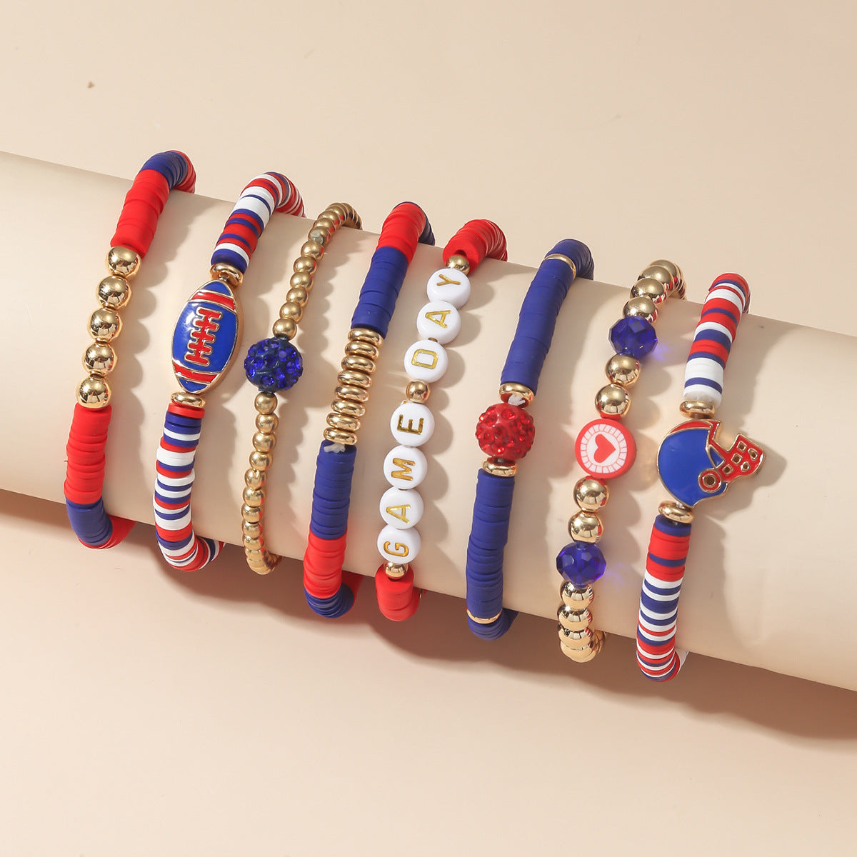 Football Game Day Stack Bracelet Set, Team Color Beaded Bracelets for Sports Fans