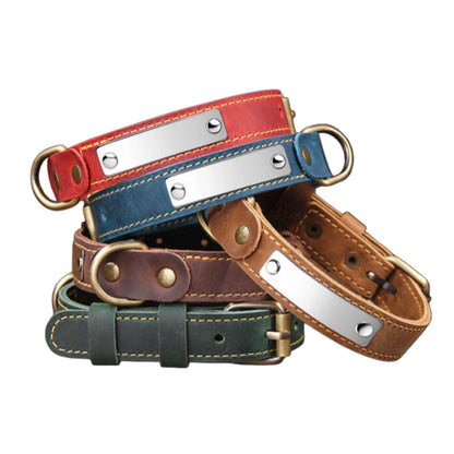 Personalized Genuine Leather Dog Collar with Engraved Name Plate