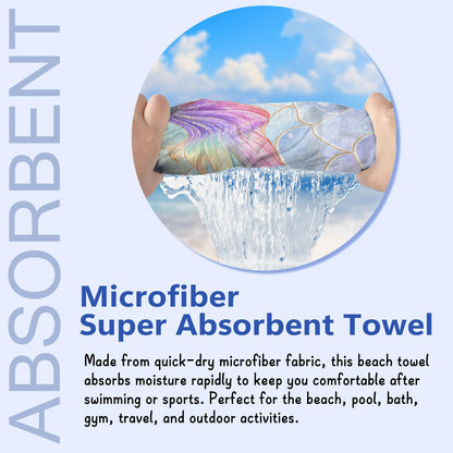 Personalized Mermaid Tail Beach Towel Custom Name Kids Microfiber Pool Towel