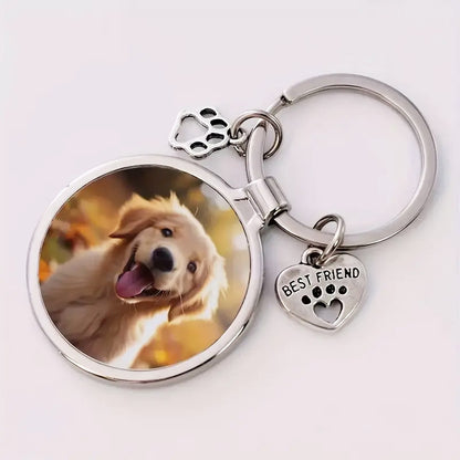 Hollow dog paw print metal charm for personalized custom photo pet keyring, pet memorial keepsake