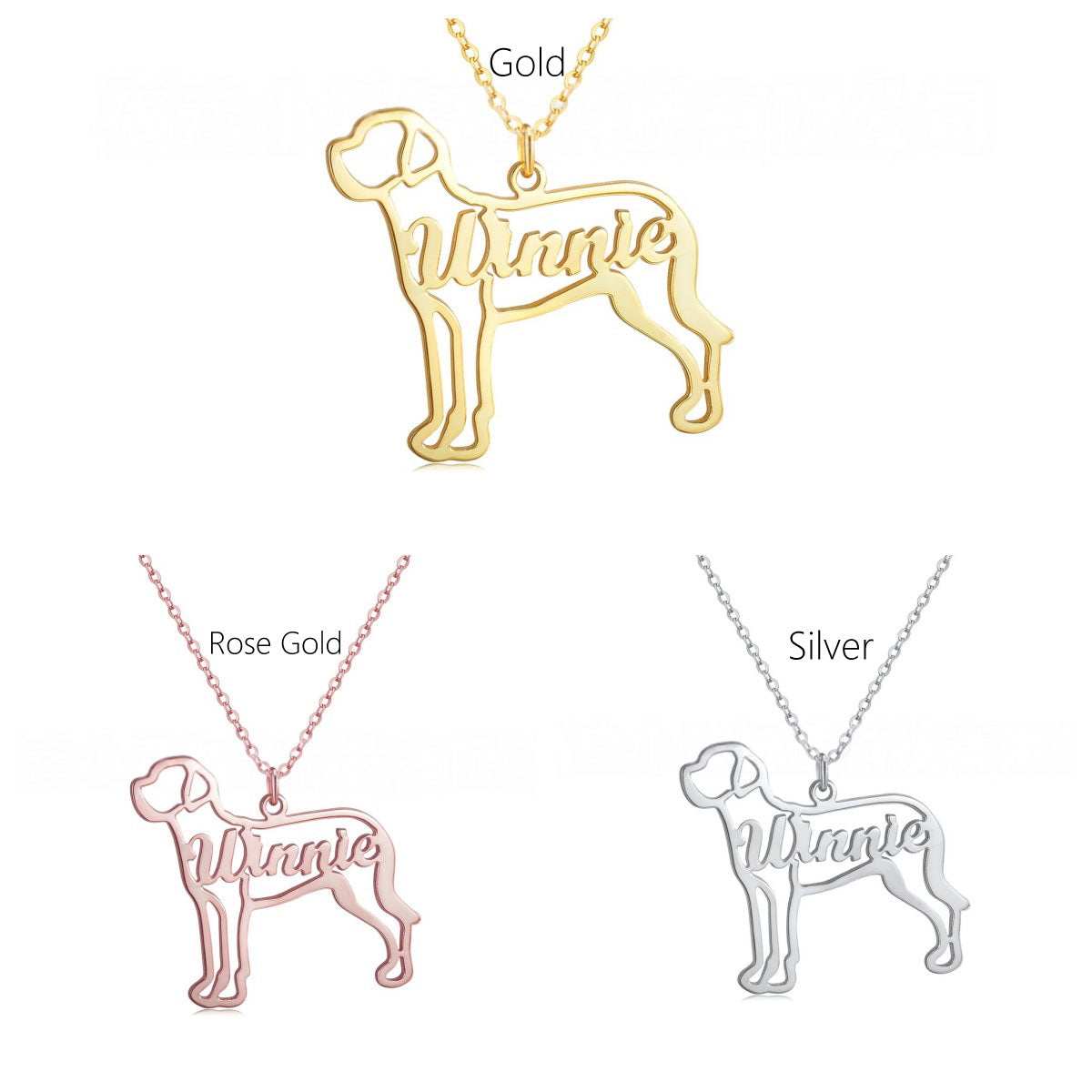 3 Tone Gold Rose Silver Custom Dog Breed Name Necklace Personalized Pet Silhouette Jewelry Multiple Color Options