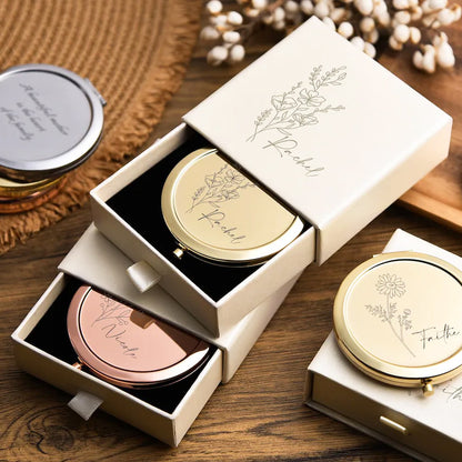 Personalized Compact Mirror with Engraving Custom Makeup Mirror Foldable Pocket Mirror