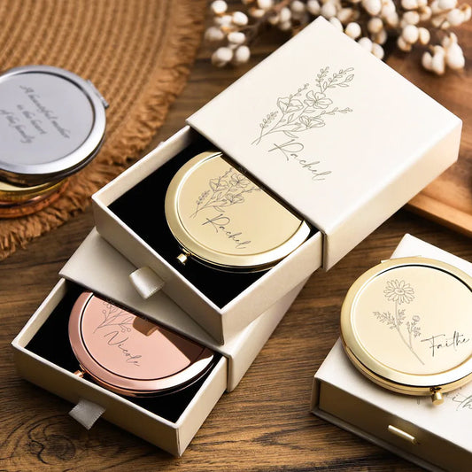 Personalized Compact Mirror with Engraving Custom Makeup Mirror Foldable Pocket Mirror