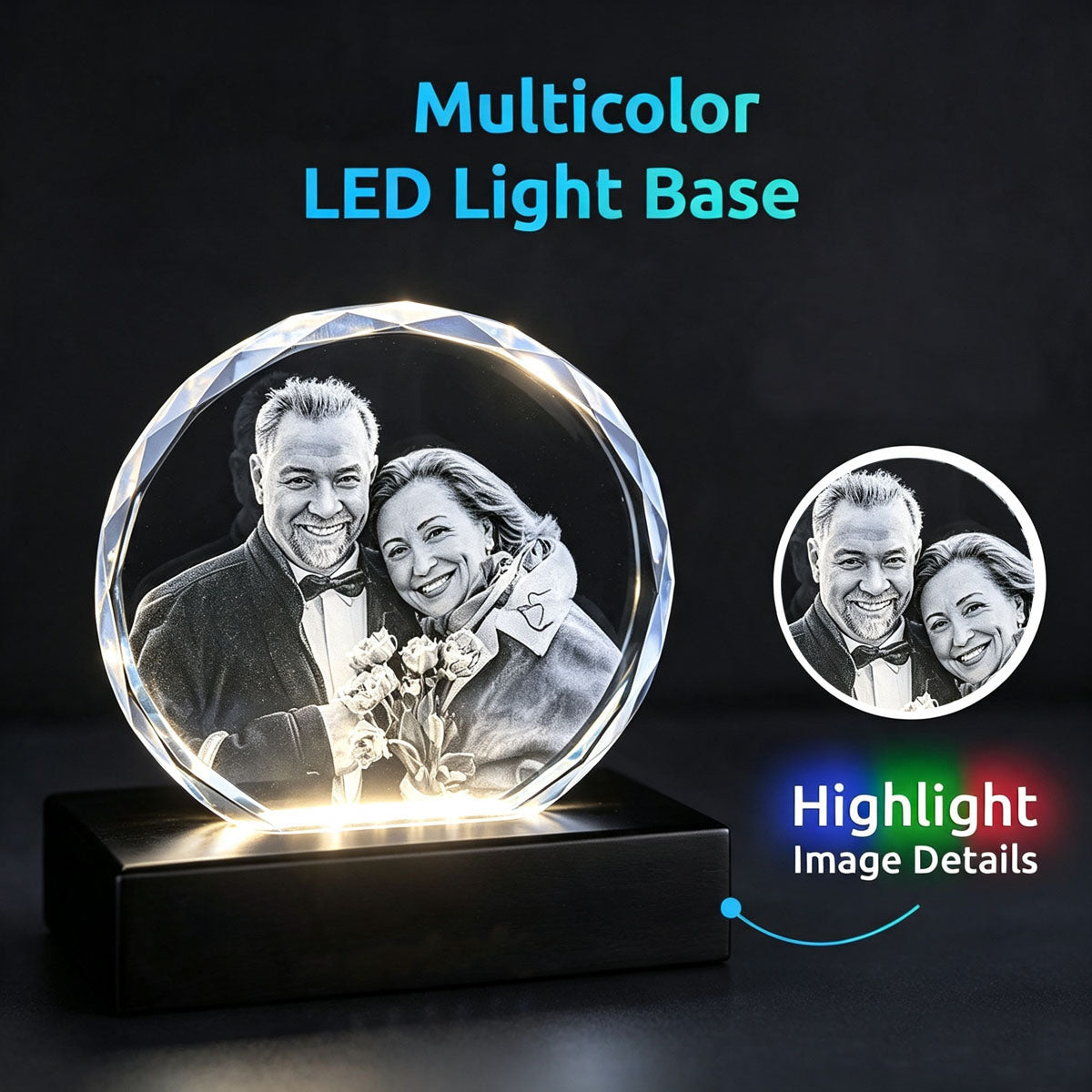 3D Crystal Photo, Custom Glass 3D Laser Etched Picture Frame