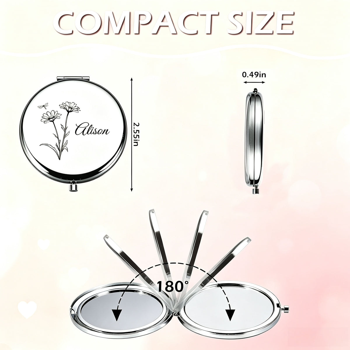 Personalized Compact Mirror with Engraving Custom Makeup Mirror Foldable Pocket Mirror