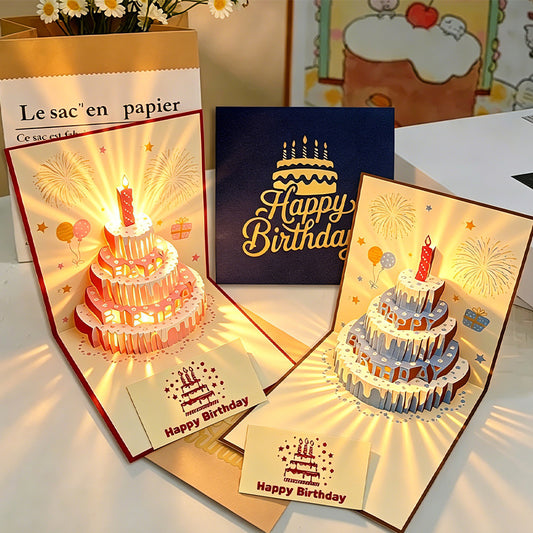 3D Pop Up Birthday Cake Card with LED Light and Music

