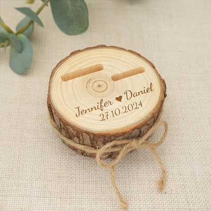 Personalized Wooden Ring Bearer Box Rustic Wood Slice Wedding Ring Holder