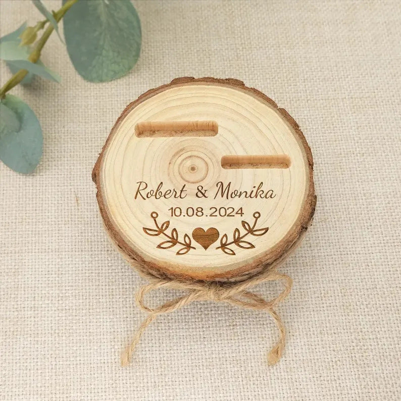 Personalized Wooden Ring Bearer Box Rustic Wood Slice Wedding Ring Holder