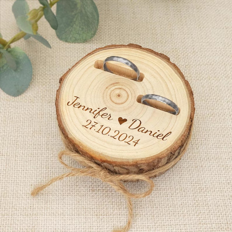 Personalized Wooden Ring Bearer Box Rustic Wood Slice Wedding Ring Holder