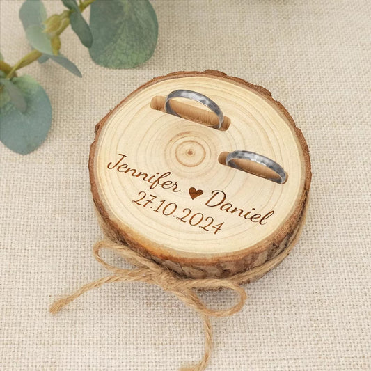 Personalized Wooden Ring Bearer Box Rustic Wood Slice Wedding Ring Holder