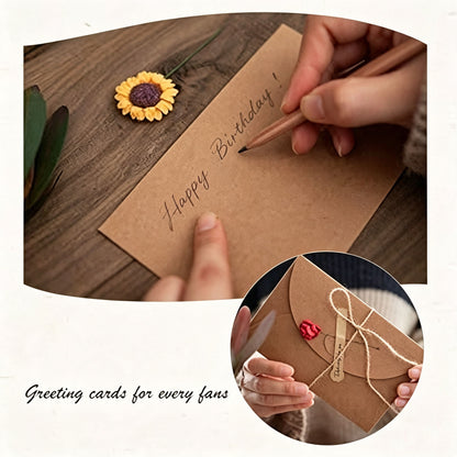 Kraft Floral Blank Note Card, Greeting Cards with Envelope, Artificial Flower, Twine & Seal Sticker