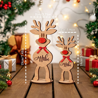 Personalized Wooden Reindeer Family Figurines Custom Name Xmas Reindeer Table Deco