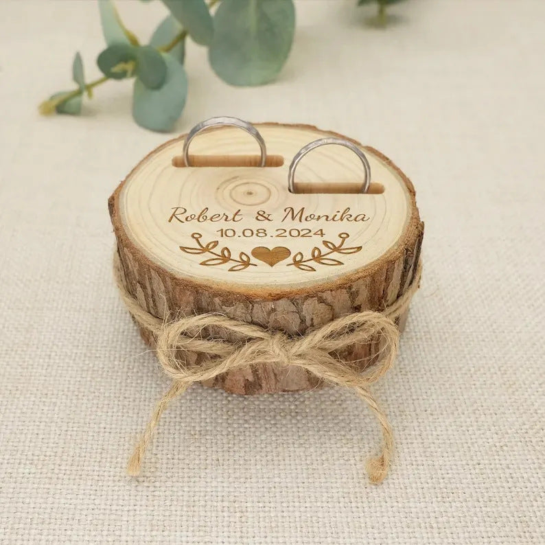 Personalized Wooden Ring Bearer Box Rustic Wood Slice Wedding Ring Holder