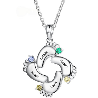 Custom Baby Footprint Birthstone Necklace Name Zirconia Pendant