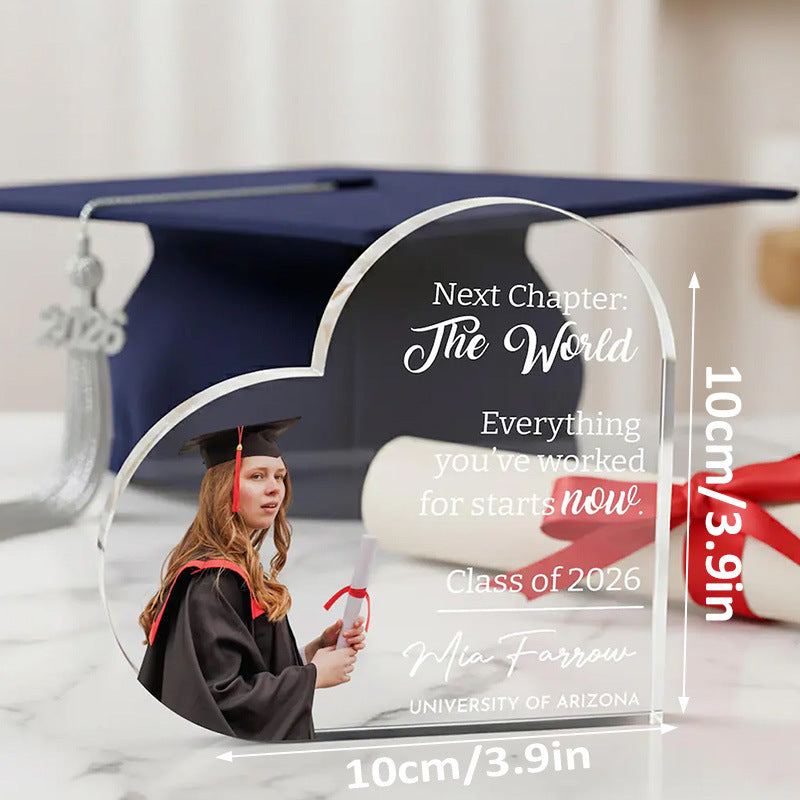 Heart Acrylic Graduation Photo Plaque Custom Keepsake Decor
