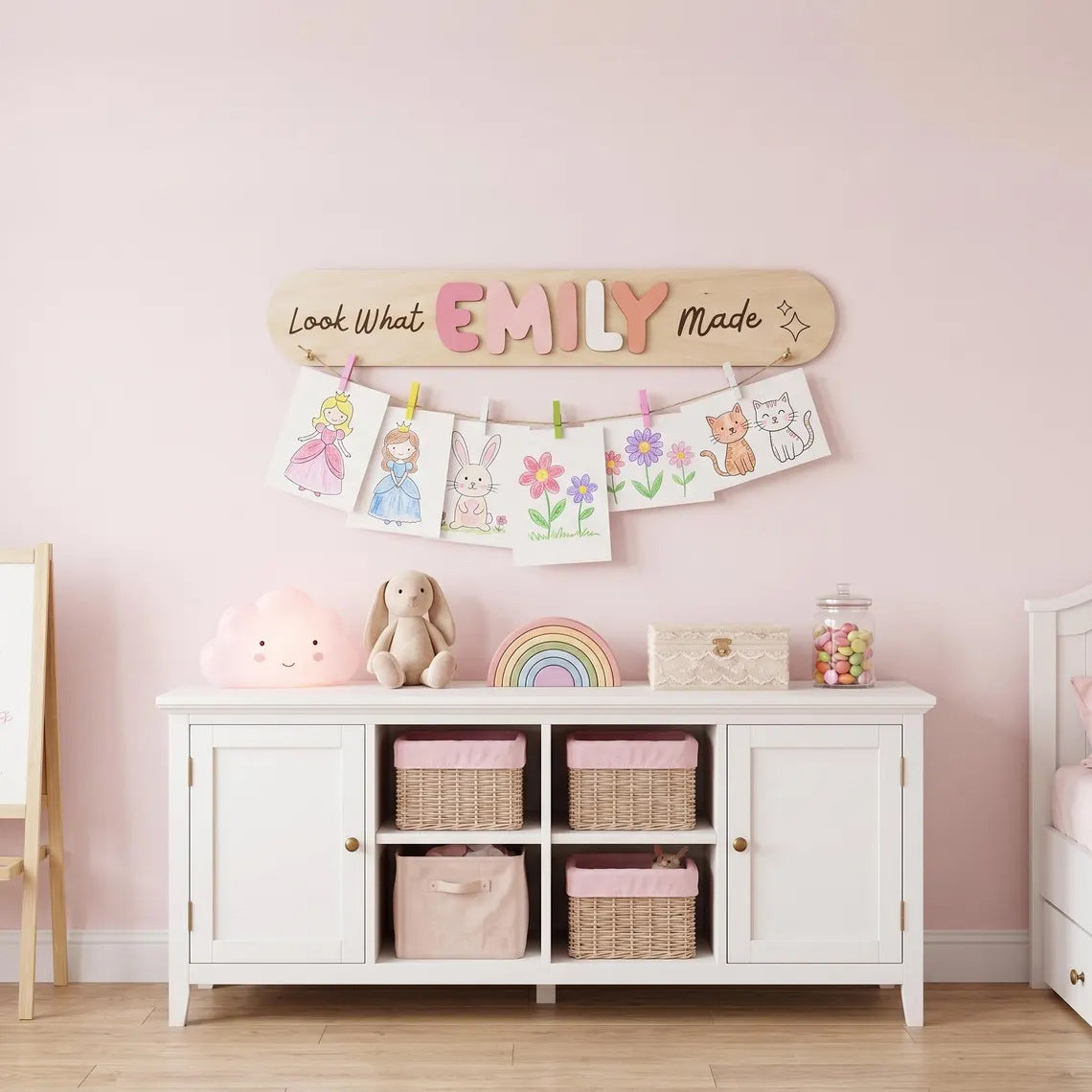 Personalized children art display board nursery wall decor for kid room