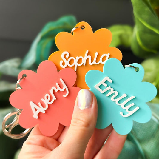 Personalized Flower Acrylic Name Keychain