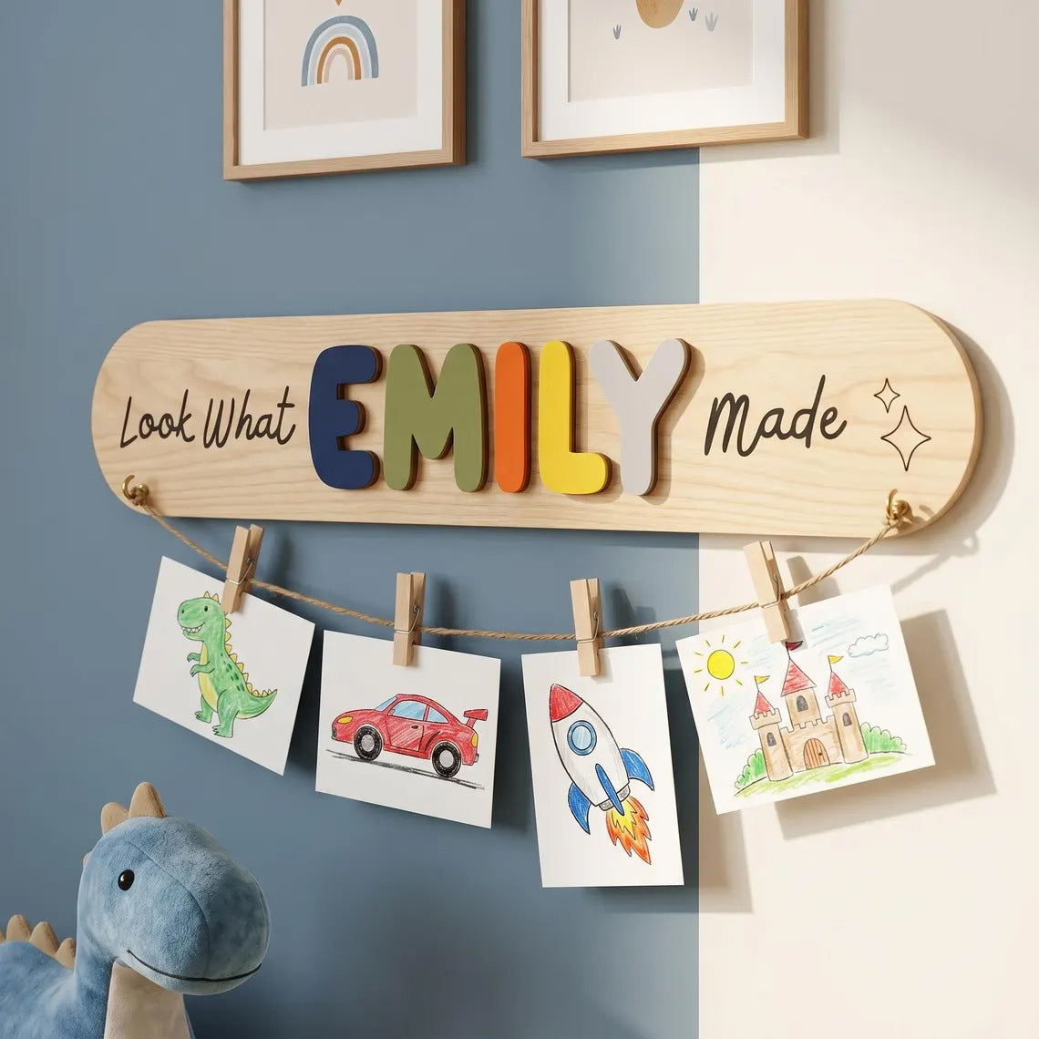 personalized wooden kids art display sign with name,