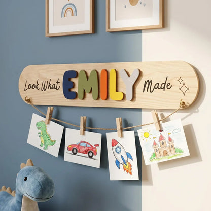 personalized wooden kids art display sign with name,