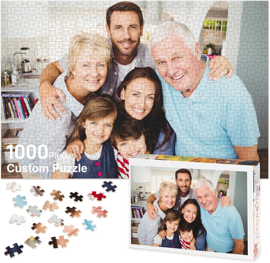 Custom 1000 piece family photo jigsaw puzzle, personalized custom picture puzzle with big family portrait, sentimental memory keepsake cardboard puzzle gift for grandparents family reunion