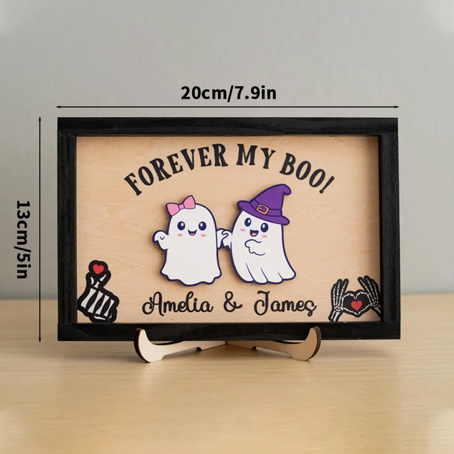 framed wooden sign custom names romantic Halloween decor