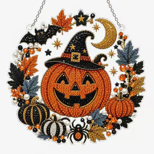 Halloween DIY diamond painting wreath kit, 5D diamond art front door hanging ornament