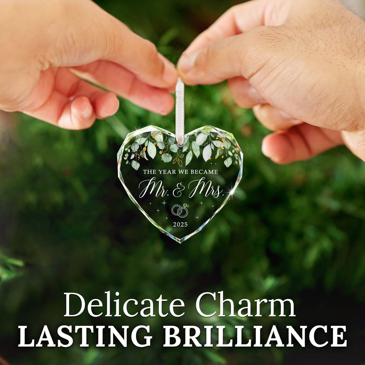 Round personalized engaged Christmas crystal keepsake ornament
