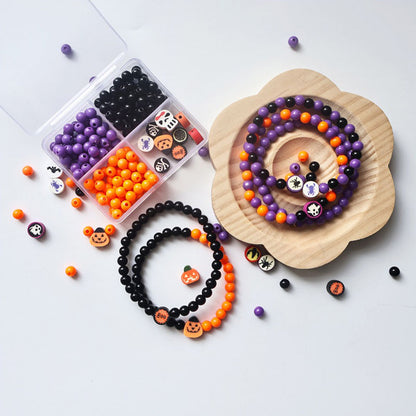 Handmade Halloween stackable bracelets with spooky charms, resin bead craft set for party