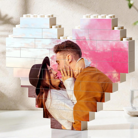 Personalized Heart Building Block Photo Frame Custom Couple Picture Desktop Decor