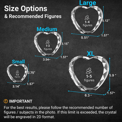 S/M/L/XL sizes custom heart crystal photo keepsake measurement guide