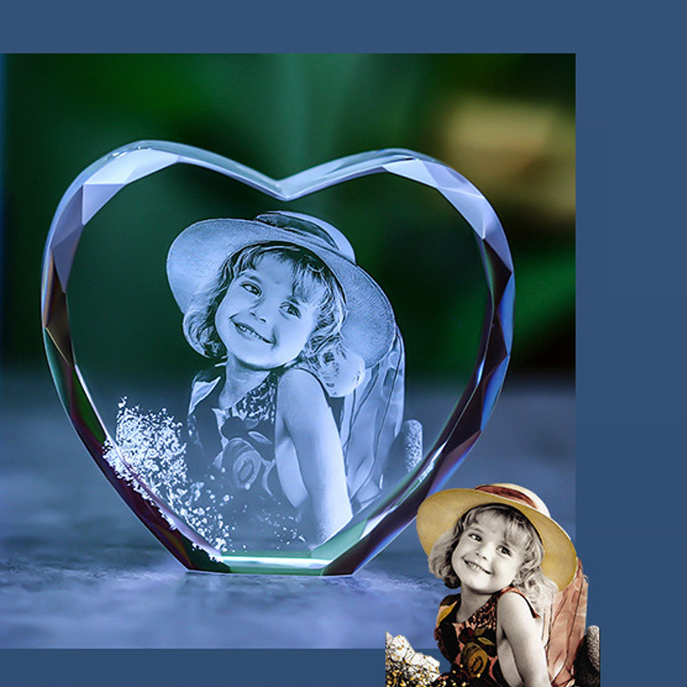 Laser etched personal picture heart crystal home decor gift