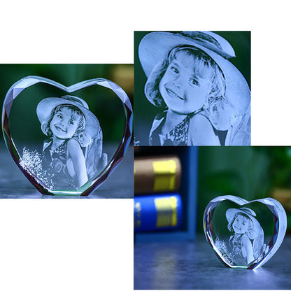 Small personalized photo engraving heart crystal keepsake decor